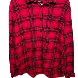 Red and Black Plaid Button-Up Shirt